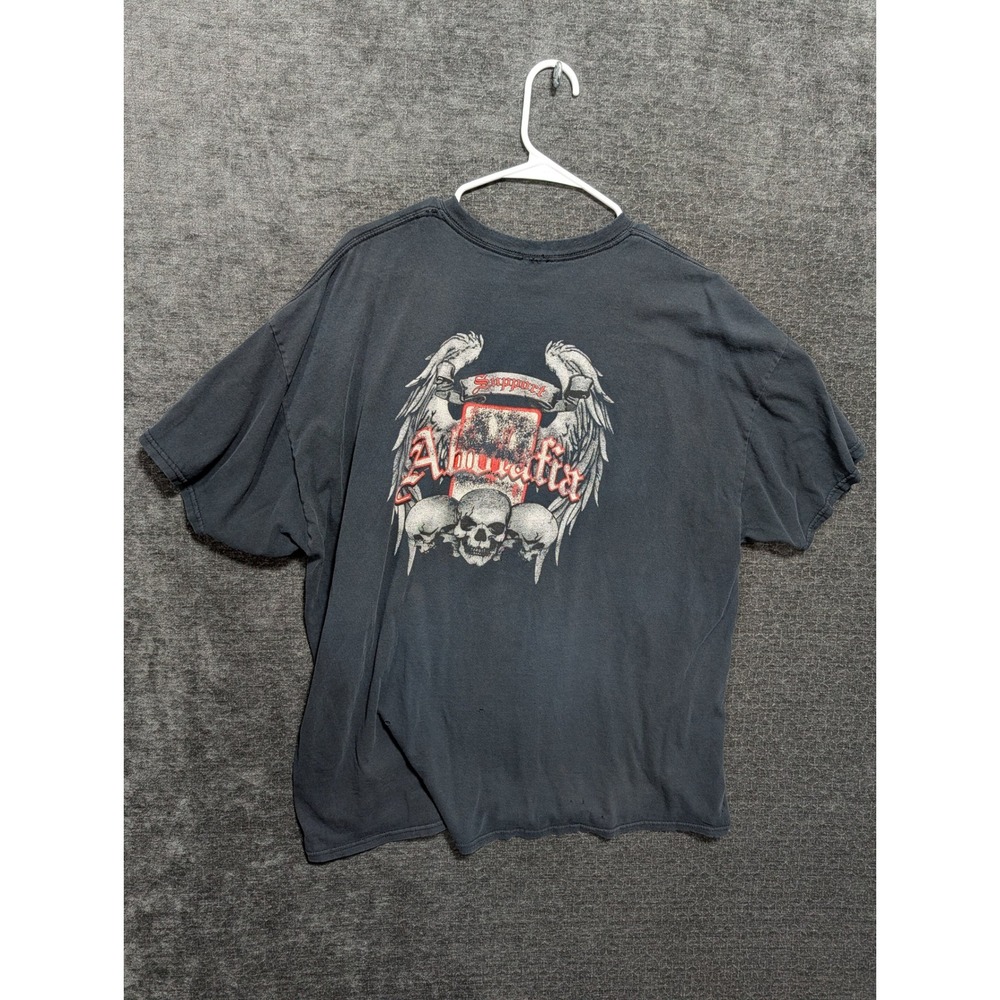 Support Abulafia Lafayette IN Graphic‎ T-Shirt Faded Black Skulls Wings Mens XL